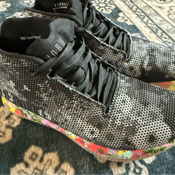 NOBULL Black and Gray Shoes with Colorful Floral Soles (Floral Gum) - Picture 1 of 9